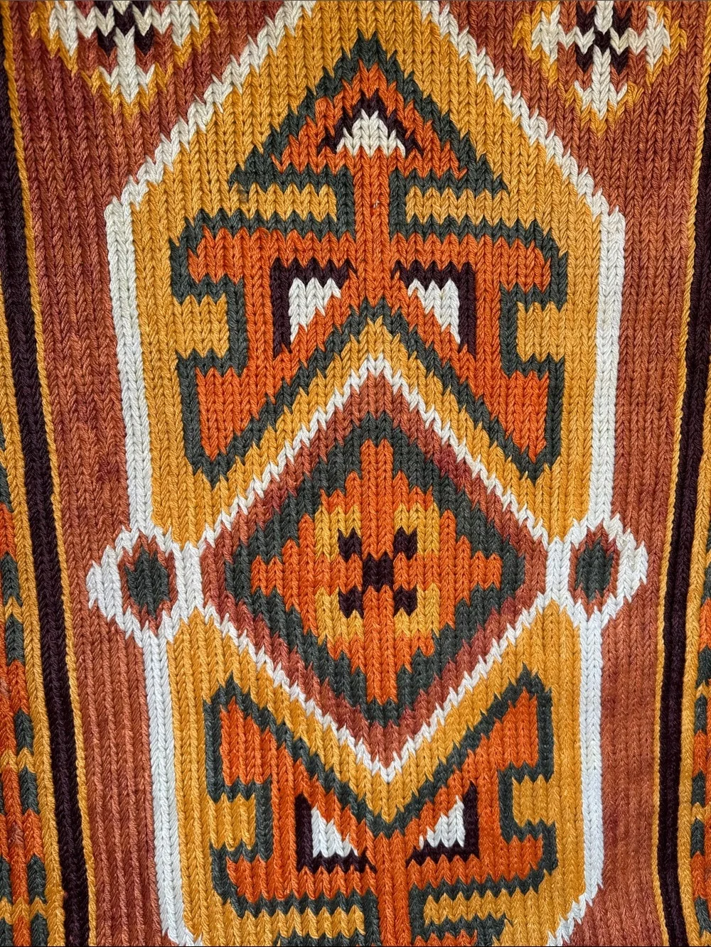 Vintage Handwoven Orange Geometric Wall Hanging